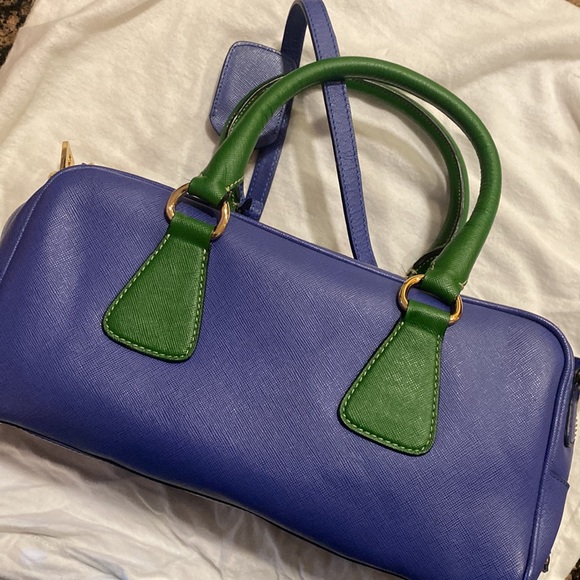 Prada Tote Bag Leather Blu shoulder Bag - Picture 1 of 9